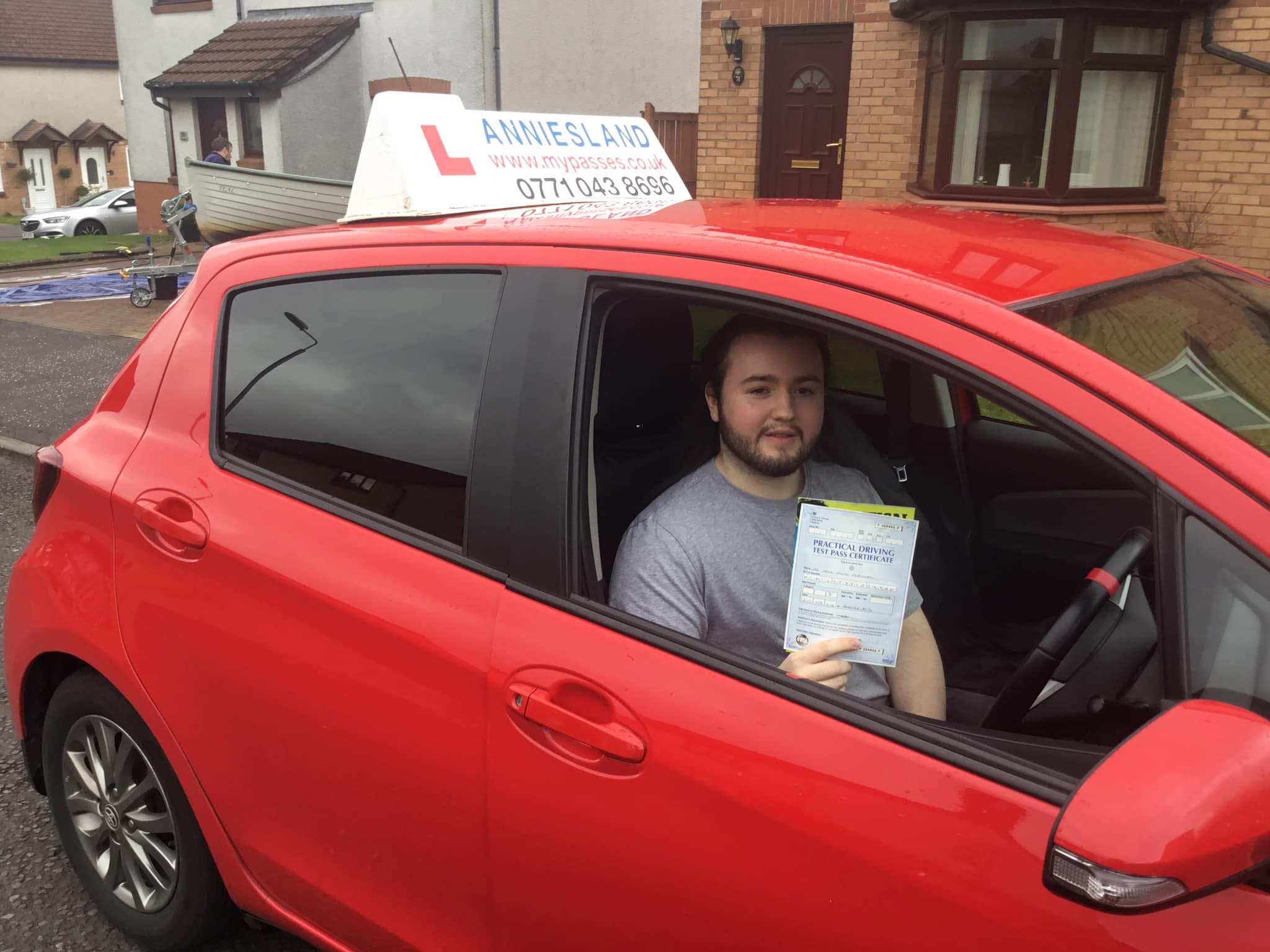 Jack McMillan successfully passed their driving test with Anniesland Driving School