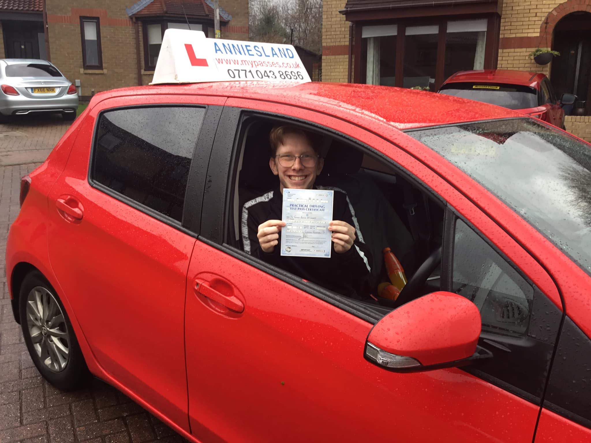 Tom McCready successfully passed their driving test with Anniesland Driving School