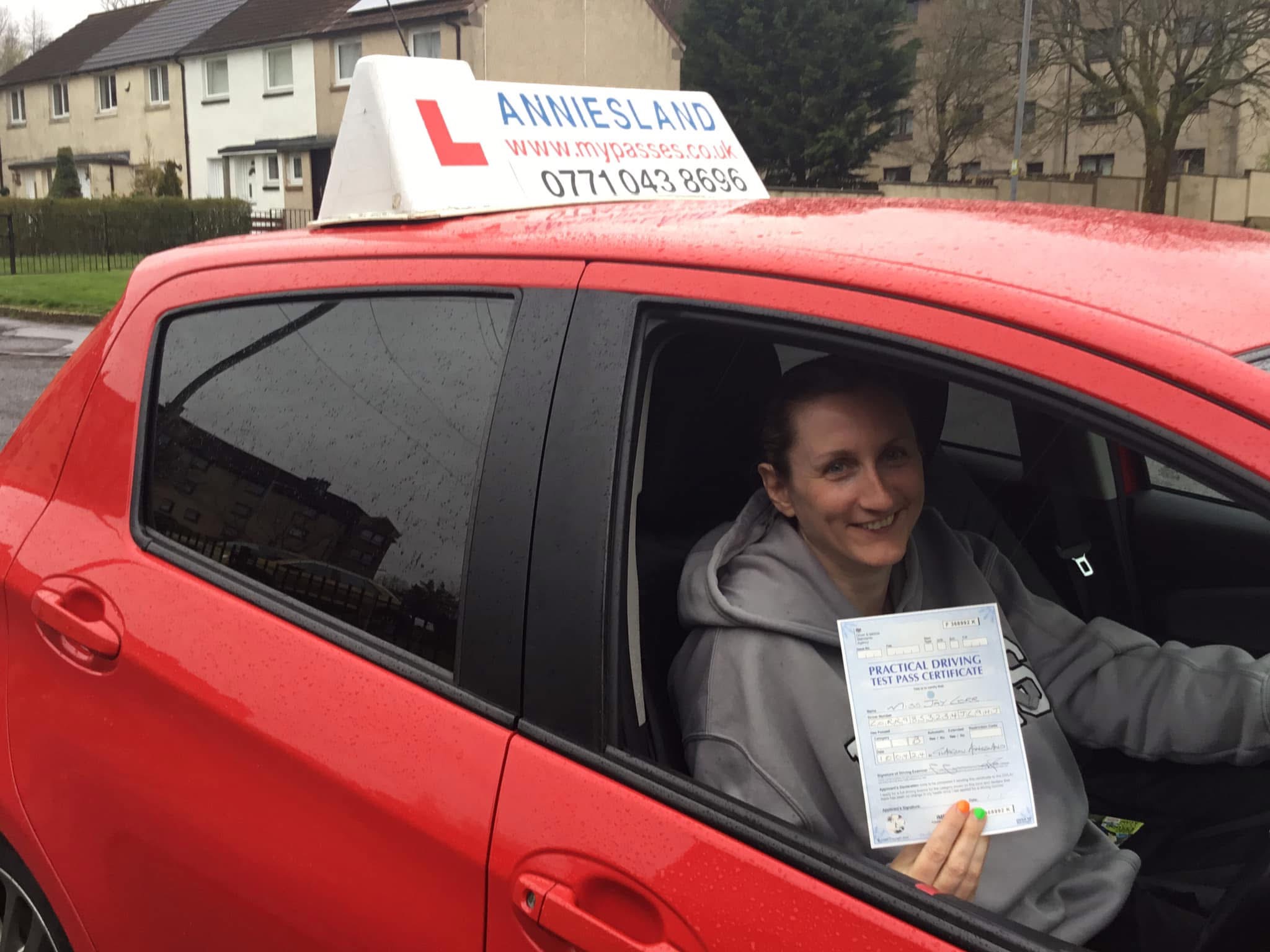 Jay Corr successfully passed their driving test with Anniesland Driving School