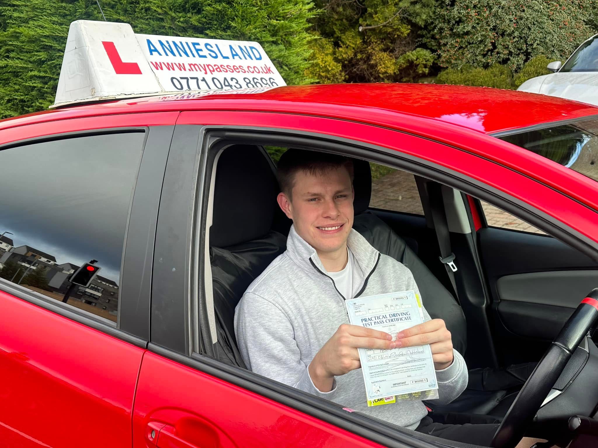Adam Clark successfully passed their driving test with Anniesland Driving School
