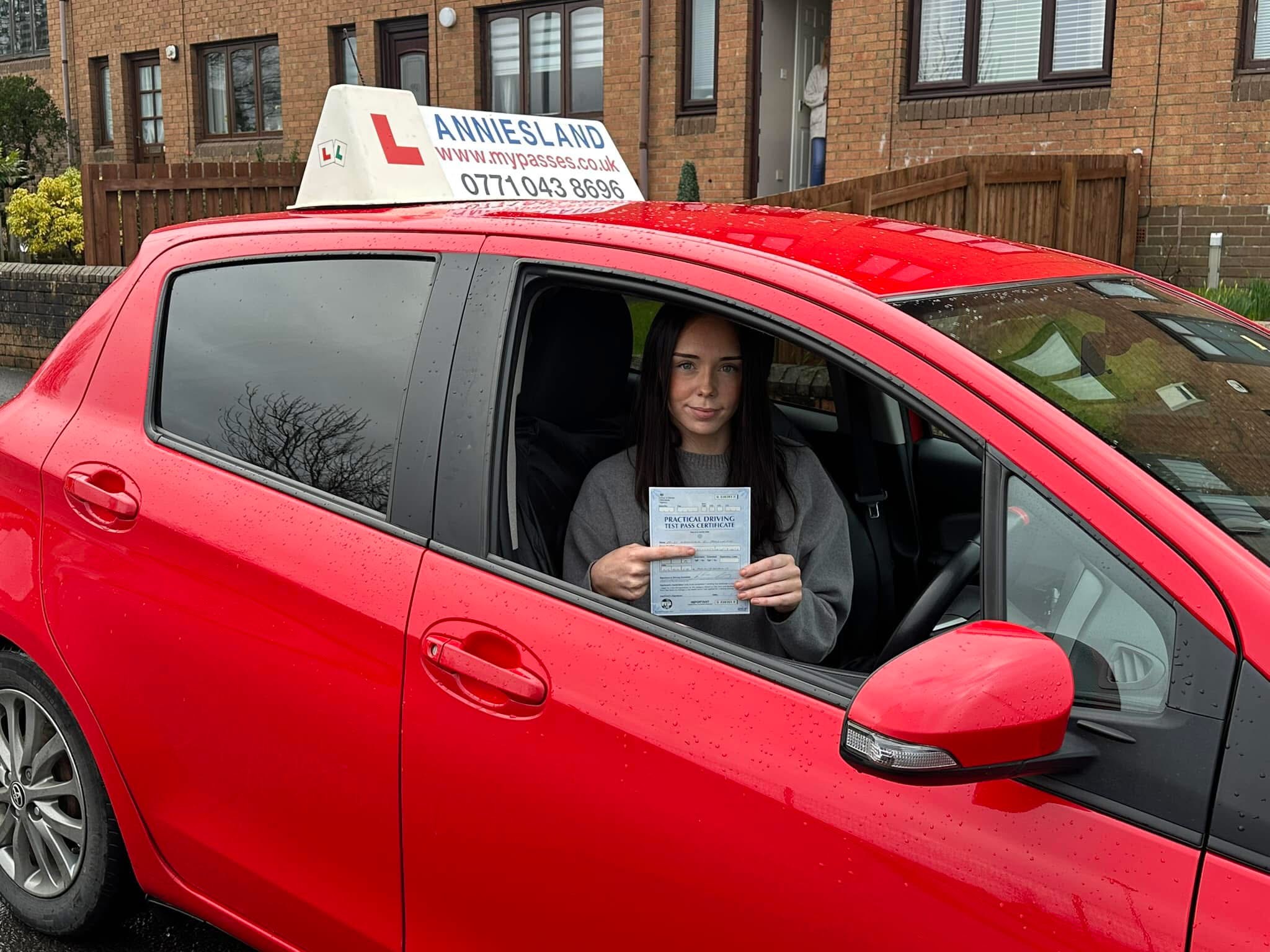 Kayleigh MnLuckie successfully passed their driving test with Anniesland Driving School