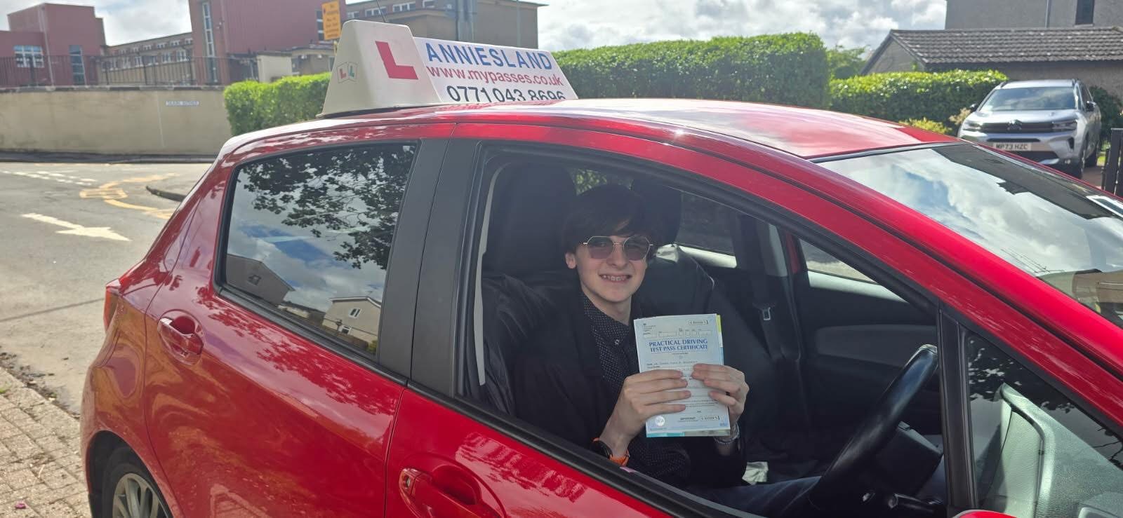 Tommy Brocket successfully passed their driving test with Anniesland Driving School