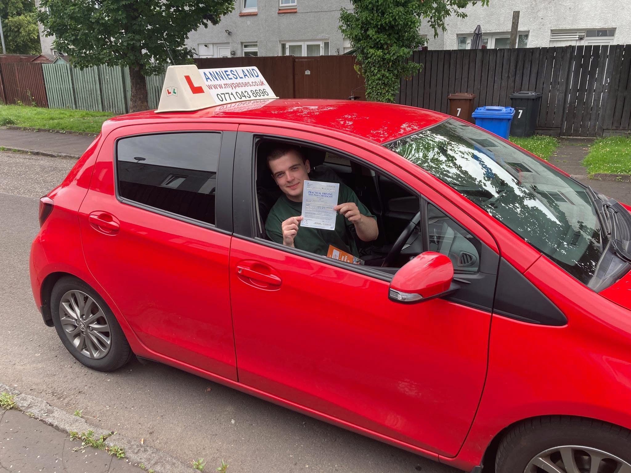 Jack Brown successfully passed their driving test with Anniesland Driving School