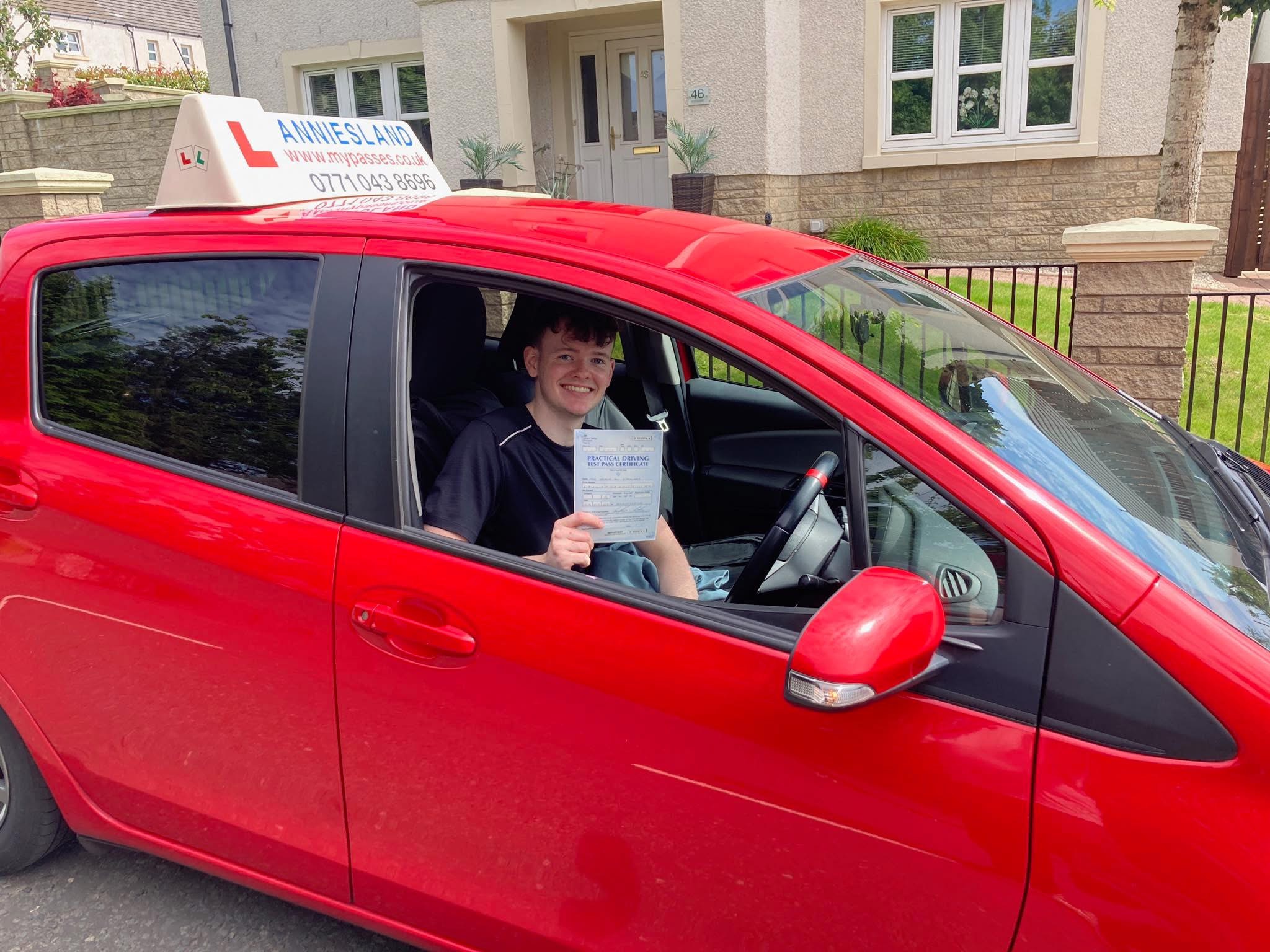 Blair Stewart successfully passed their driving test with Anniesland Driving School